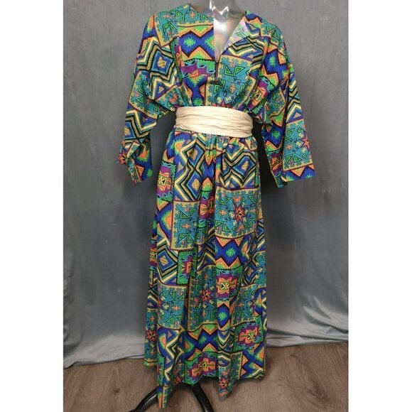Vintage Tribal African Print Kaftan Maxi Length Dress - Picture 1 of 7